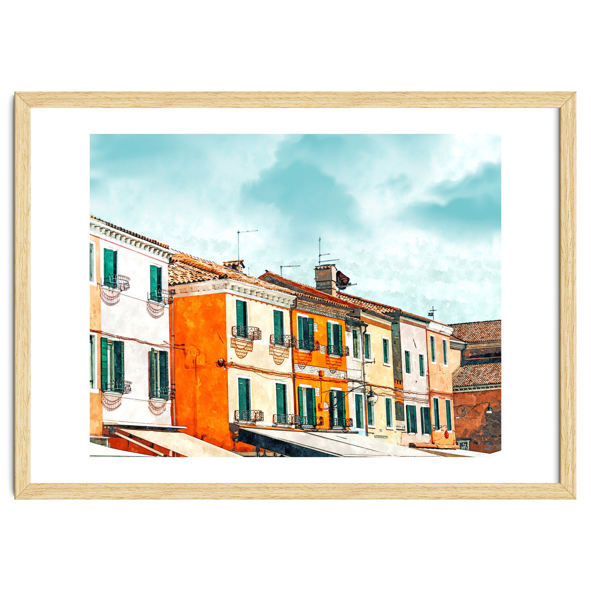 Burano Island | Colorful Patel Architecture Building | Watercolor Travel Painting