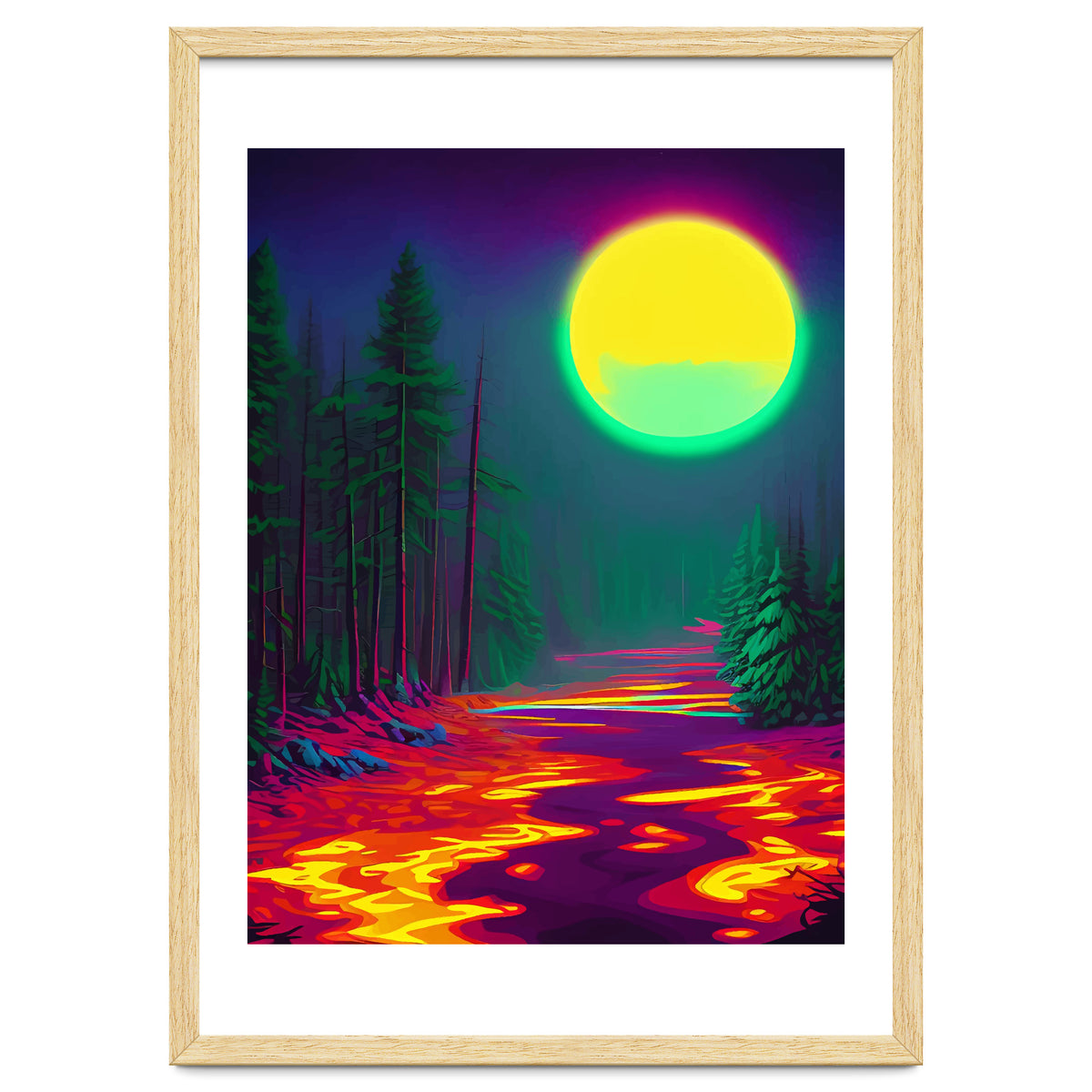 Neon Moon, Color Pop Art Glow Forest, Nature Landscape Adventure 