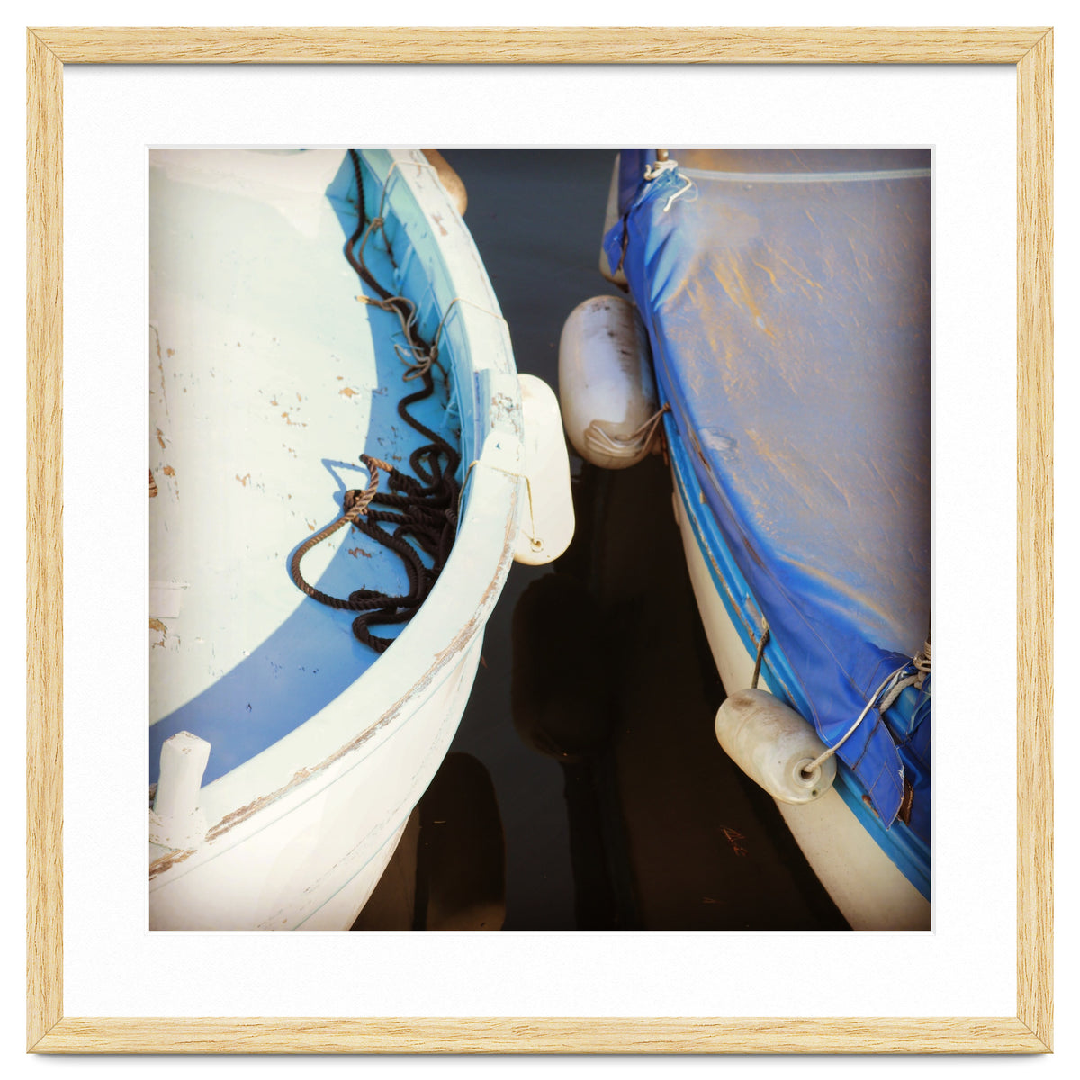 Blue and white wooden fishing boats