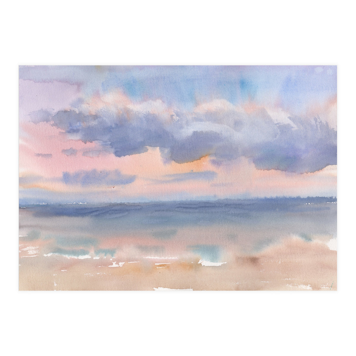 Beautiful morning At The Beach. Watercolor (Print Only)