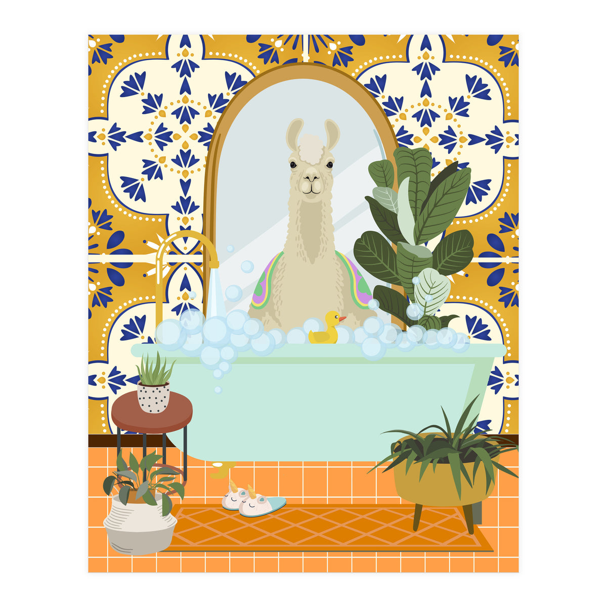 Llama Bathing in Moroccan Style Bathroom (Print Only)