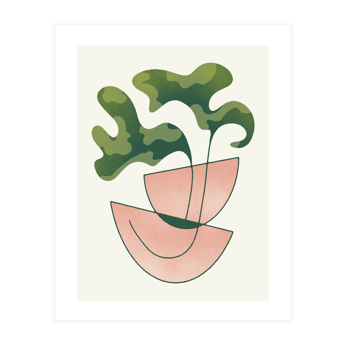 Two Abstract Plant Leaves In A Geometric Vase (Print Only)