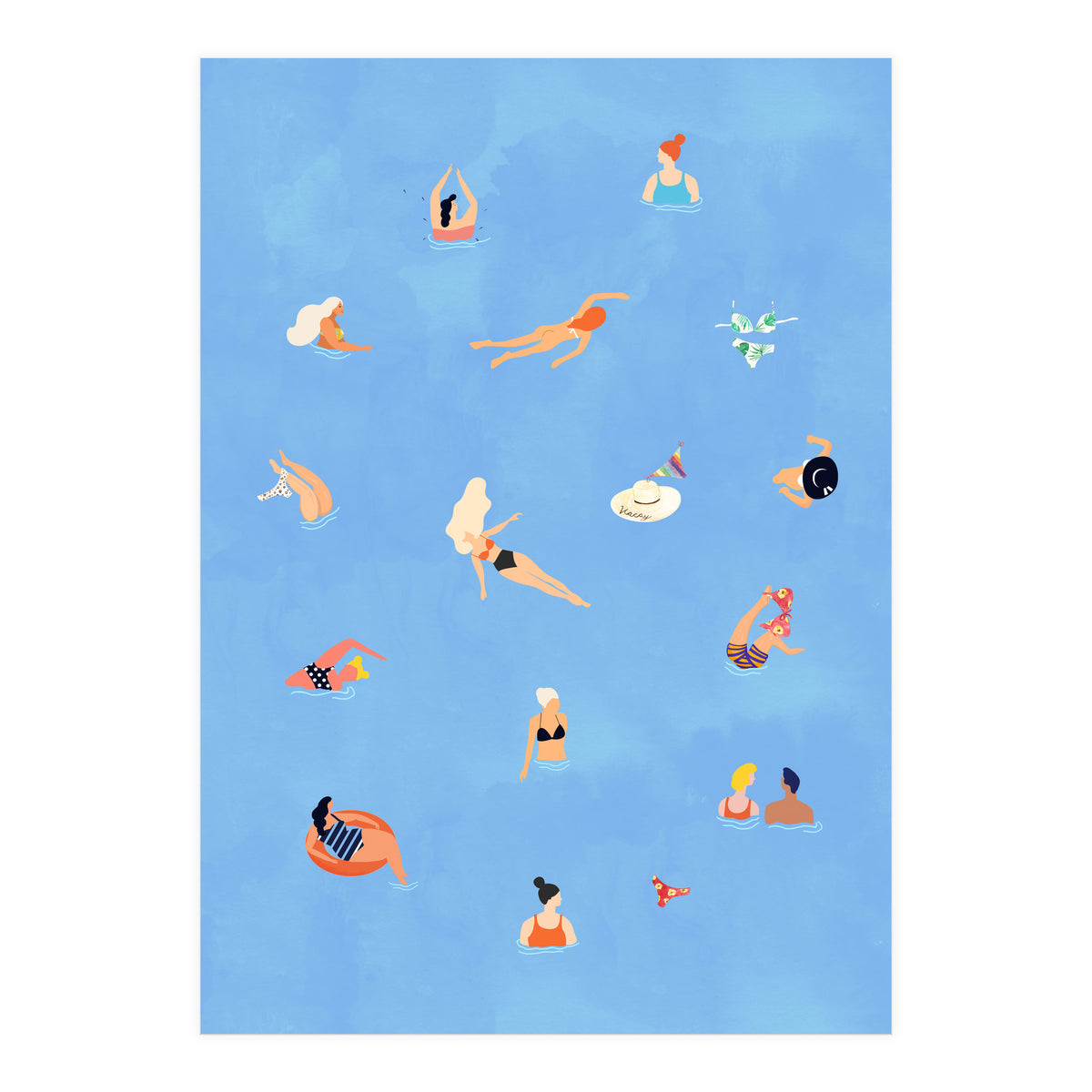 Summer Weekend in The Ocean Watercolor Swim Painting | Travel People Chic Eclectic Boho Fun (Print Only)