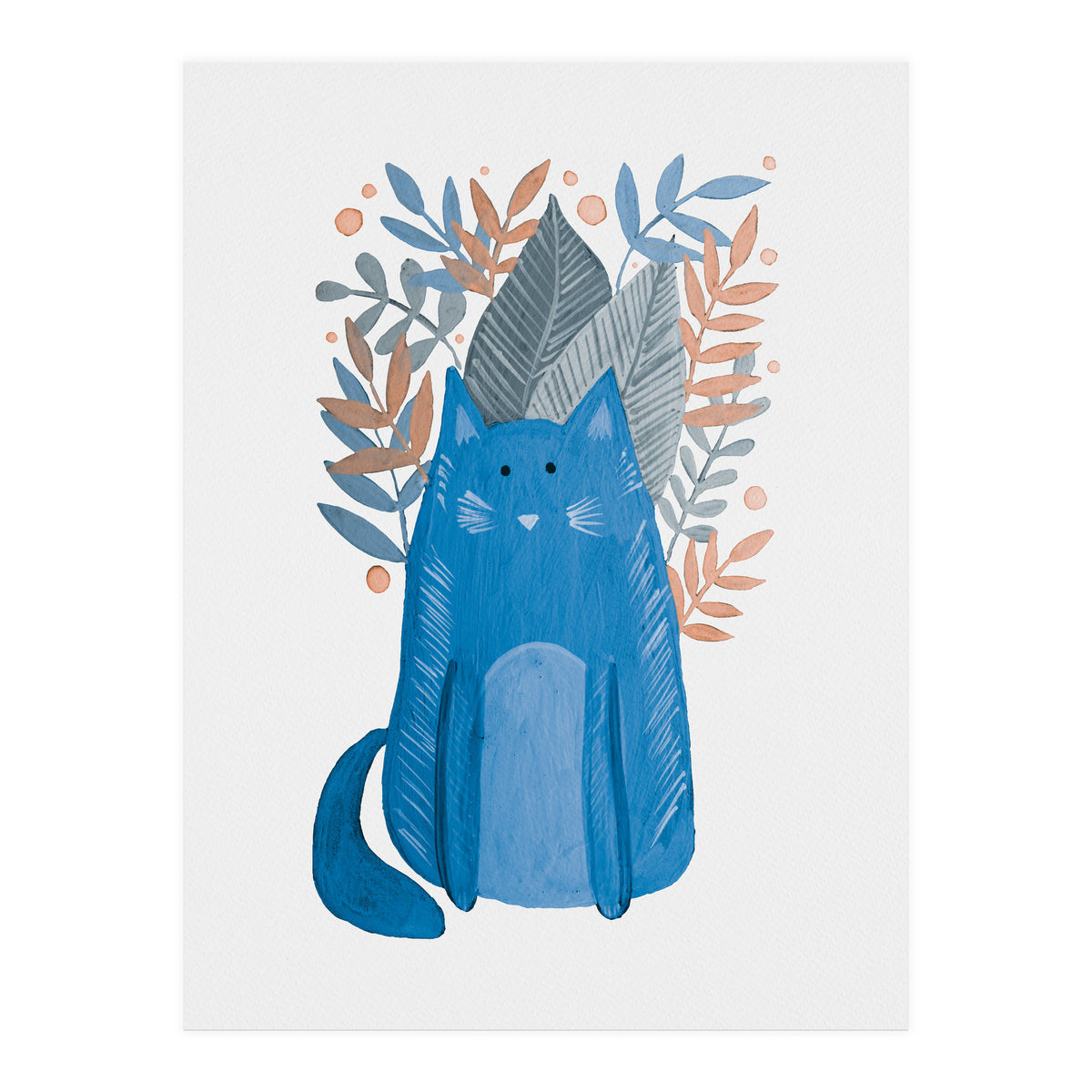 Cute blue cat and branches (Print Only)