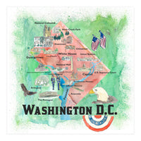 Washington Dc Usa Illustrated Travel Poster Favorite Map Tourist Highlights (Print Only)