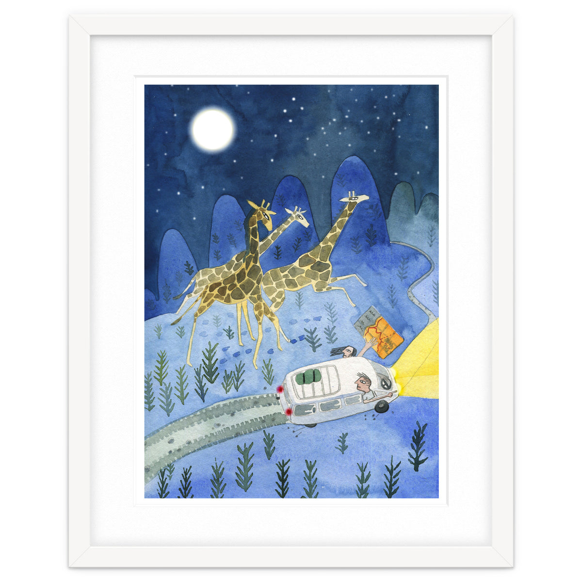 Giraffes In Moonlight