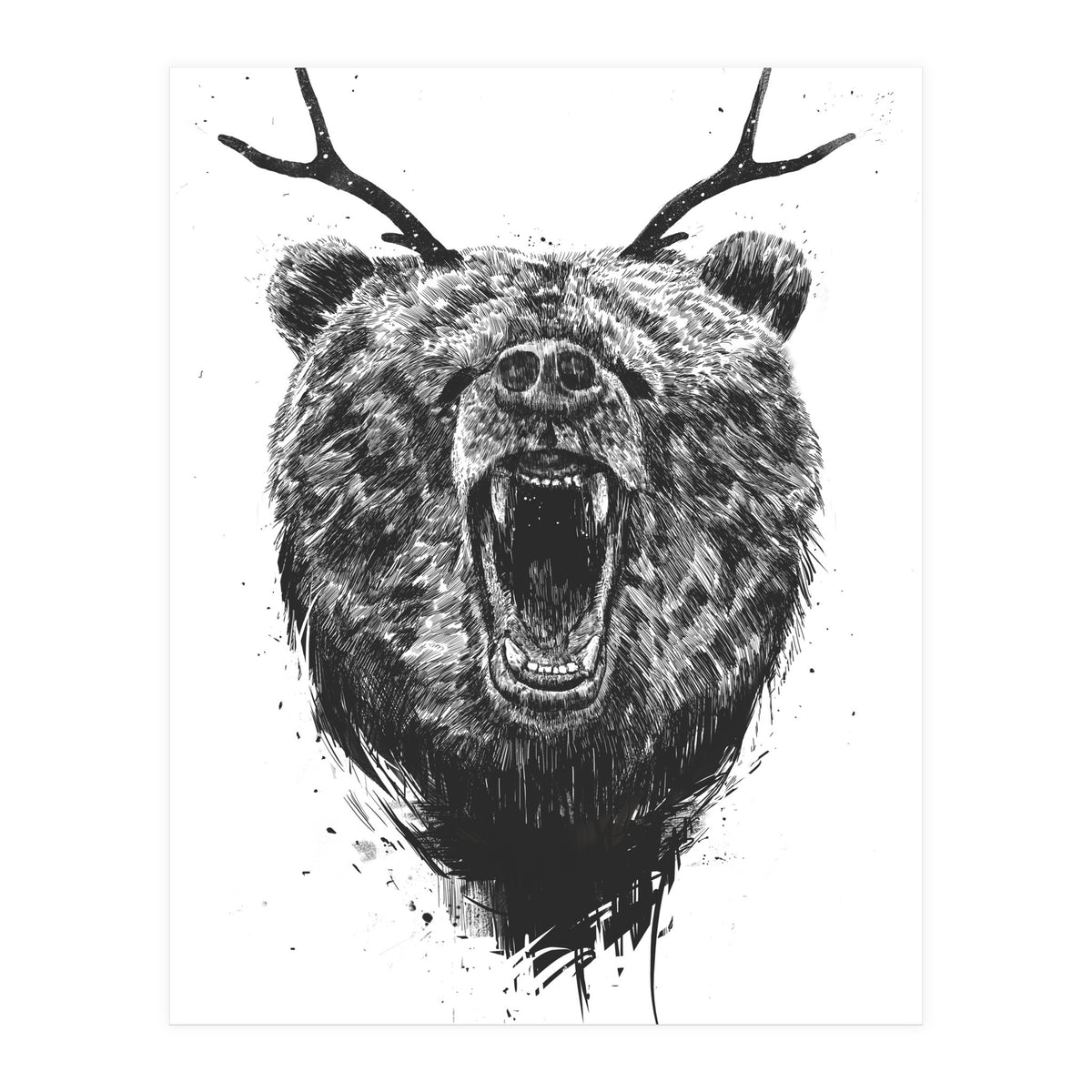 Angry Bear With Antlers (Print Only)
