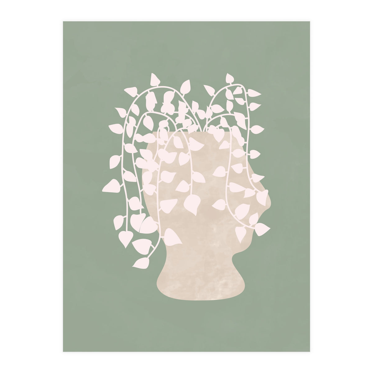 Abstract Potted Figure Sage Green (Print Only)