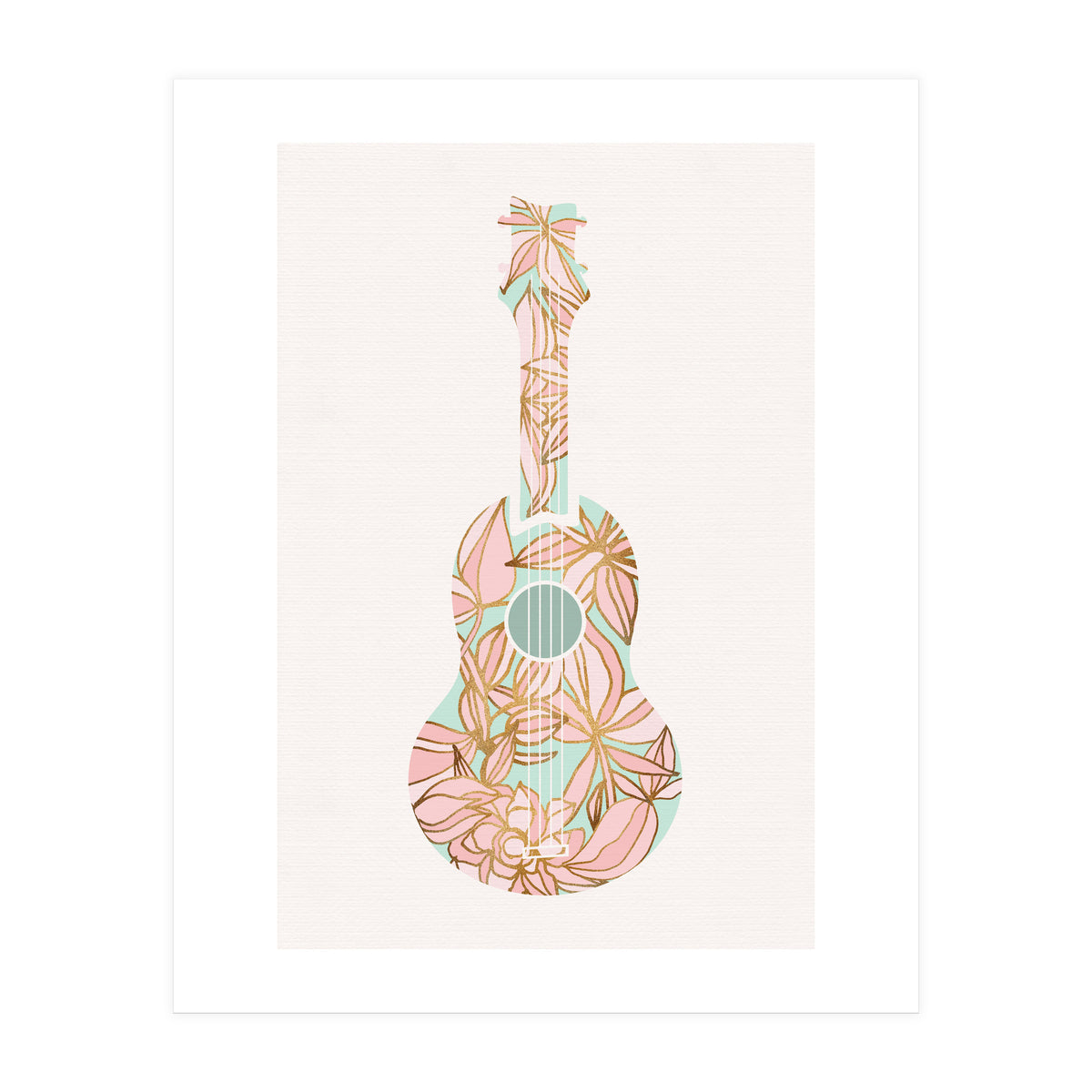 Aqua and Pink Floral Ukulele (Print Only)