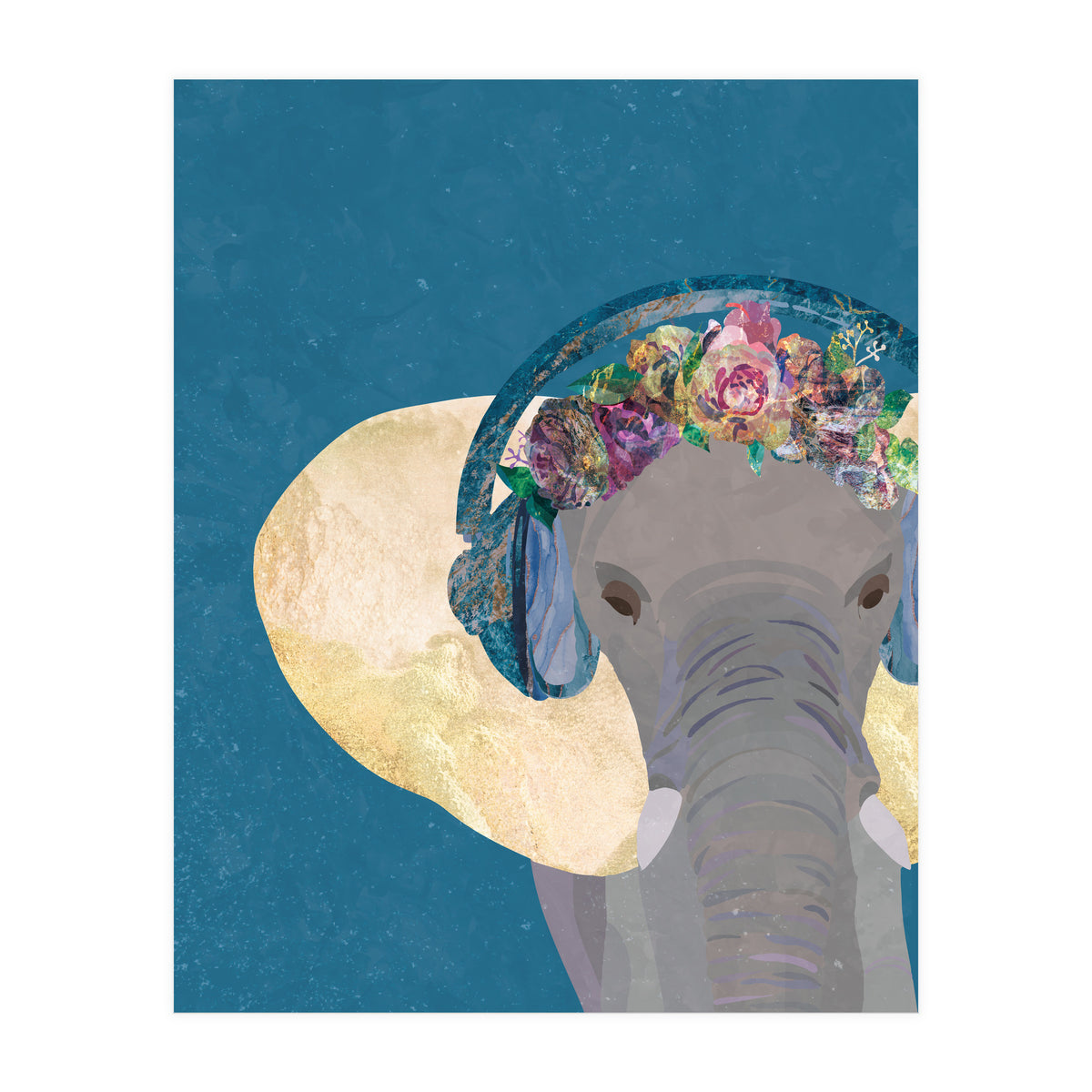 Boho Elephant listening to Music (Print Only)