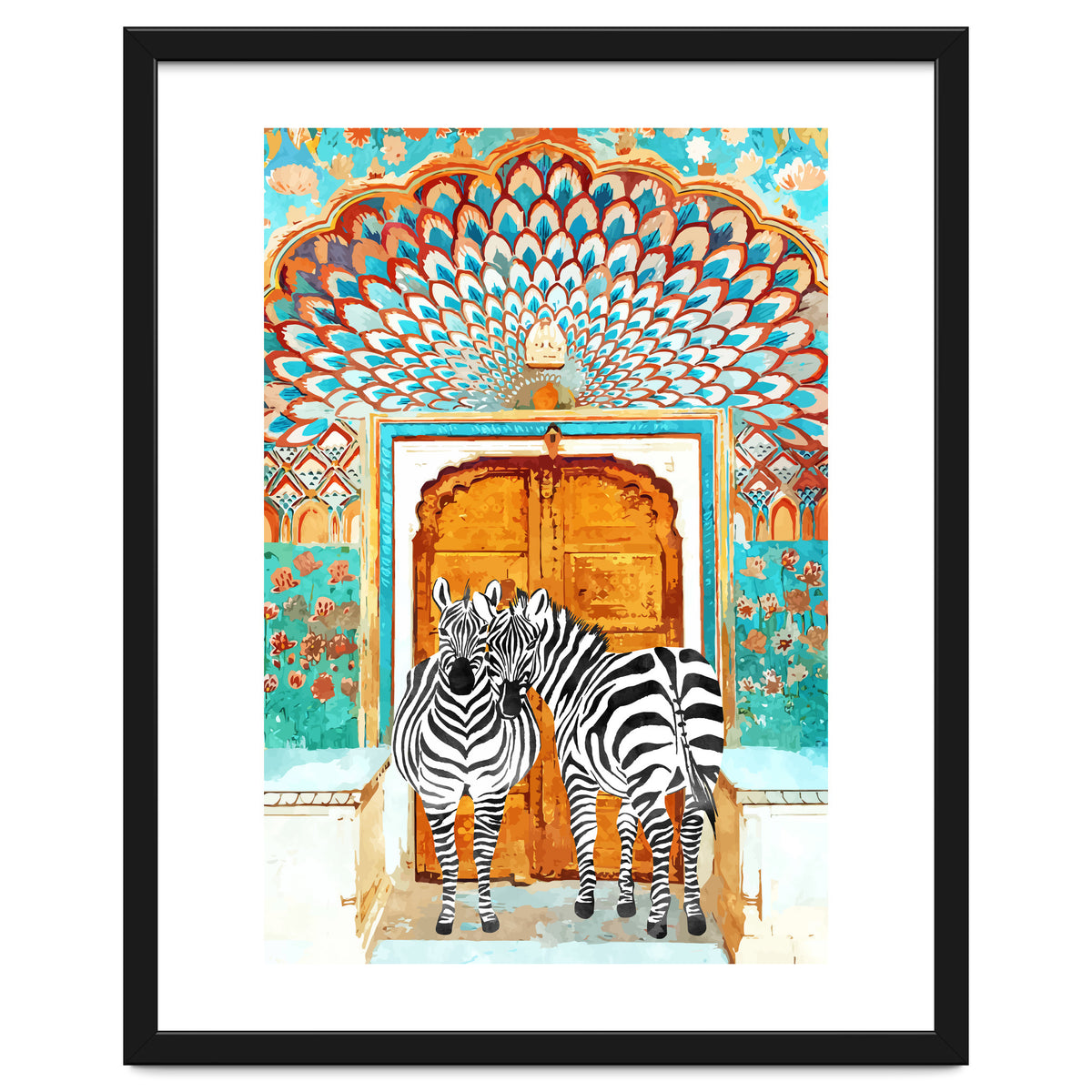 Take Your Stripes Wherever You Go Painting, Zebra Wildlife Architecture, Indian Palace Door Painting