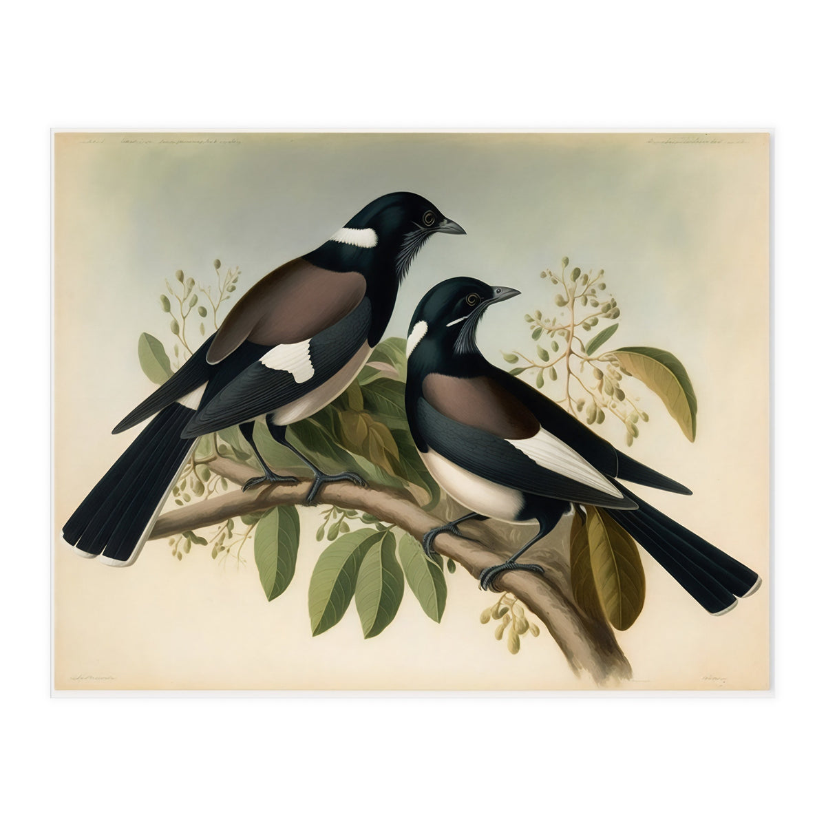 Magpies Vintage Painting (Print Only)