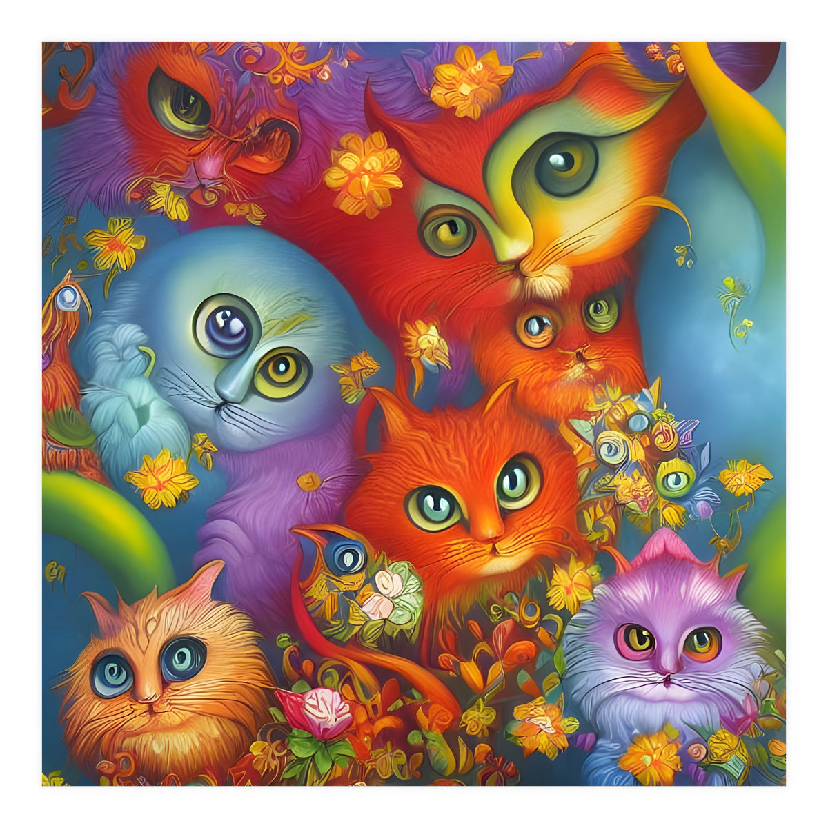 Colorful Crazy Kitty Cat Kitten Collage (Print Only)
