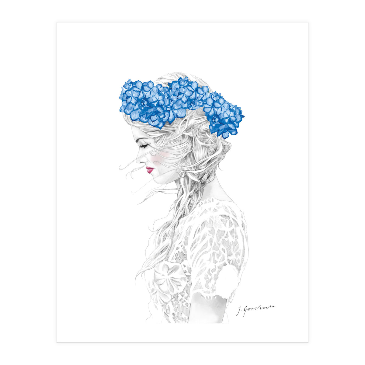 Blue Hydrangea Girl (Print Only)