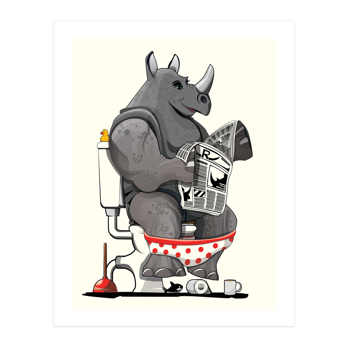 Rhinoceros on the Toilet, Funny Bathroom Humour (Print Only)
