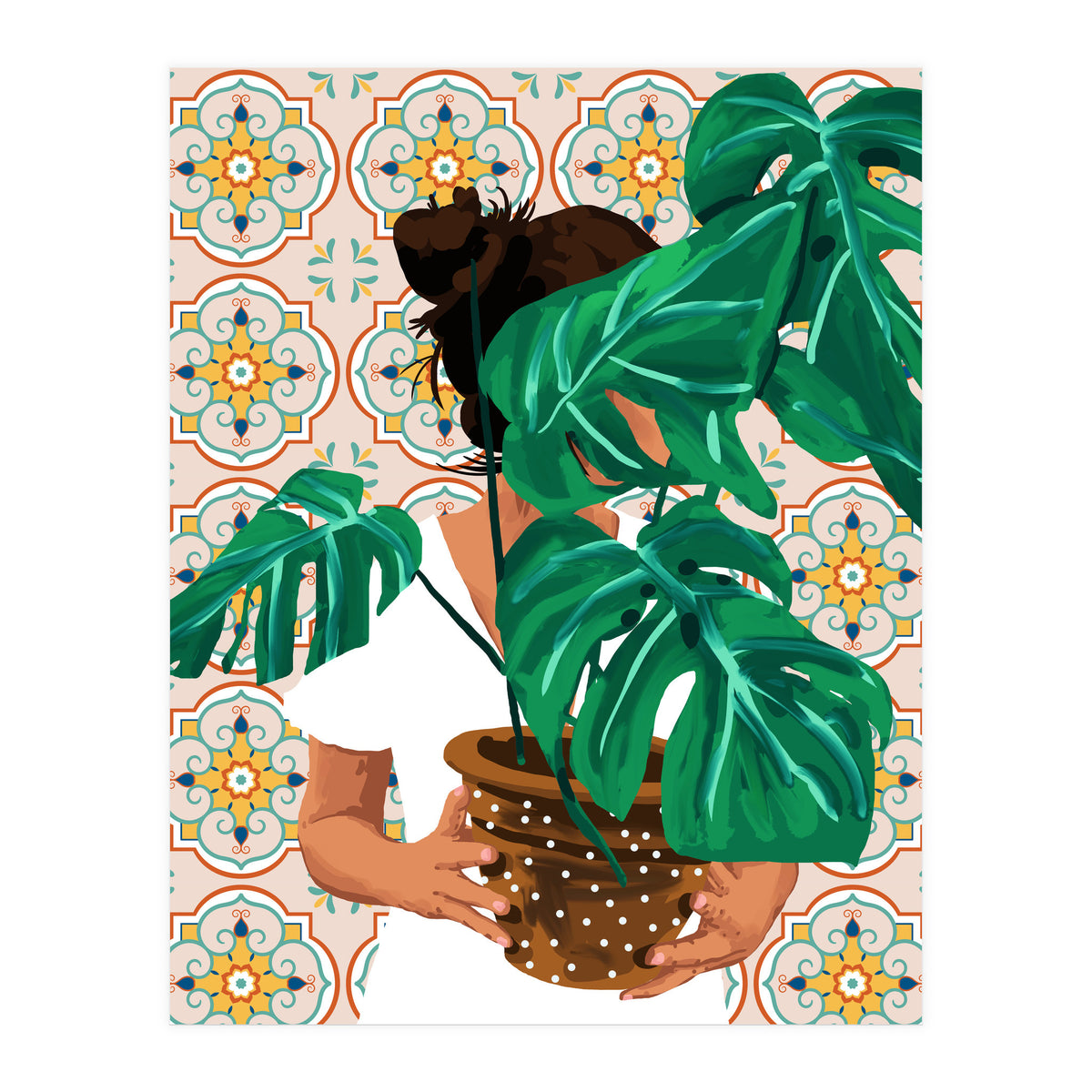 Monstera Plant Lady | Modern Bohemian Morocco Decor | Tropical Botanical Tiles (Print Only)