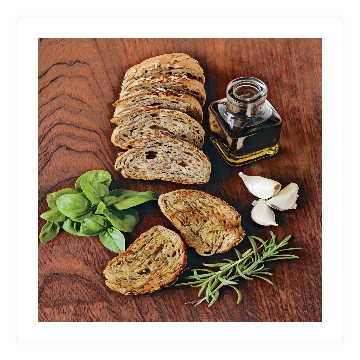 Bread, rosemary, basil and olive oil (Print Only)