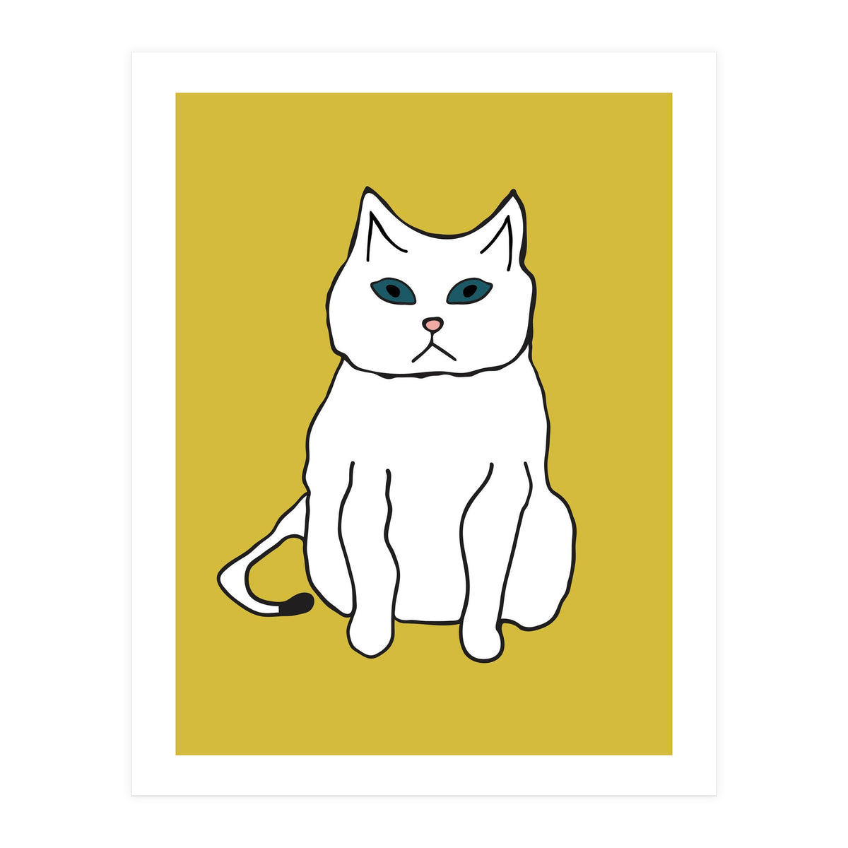 White Cat On Yellow (Print Only)
