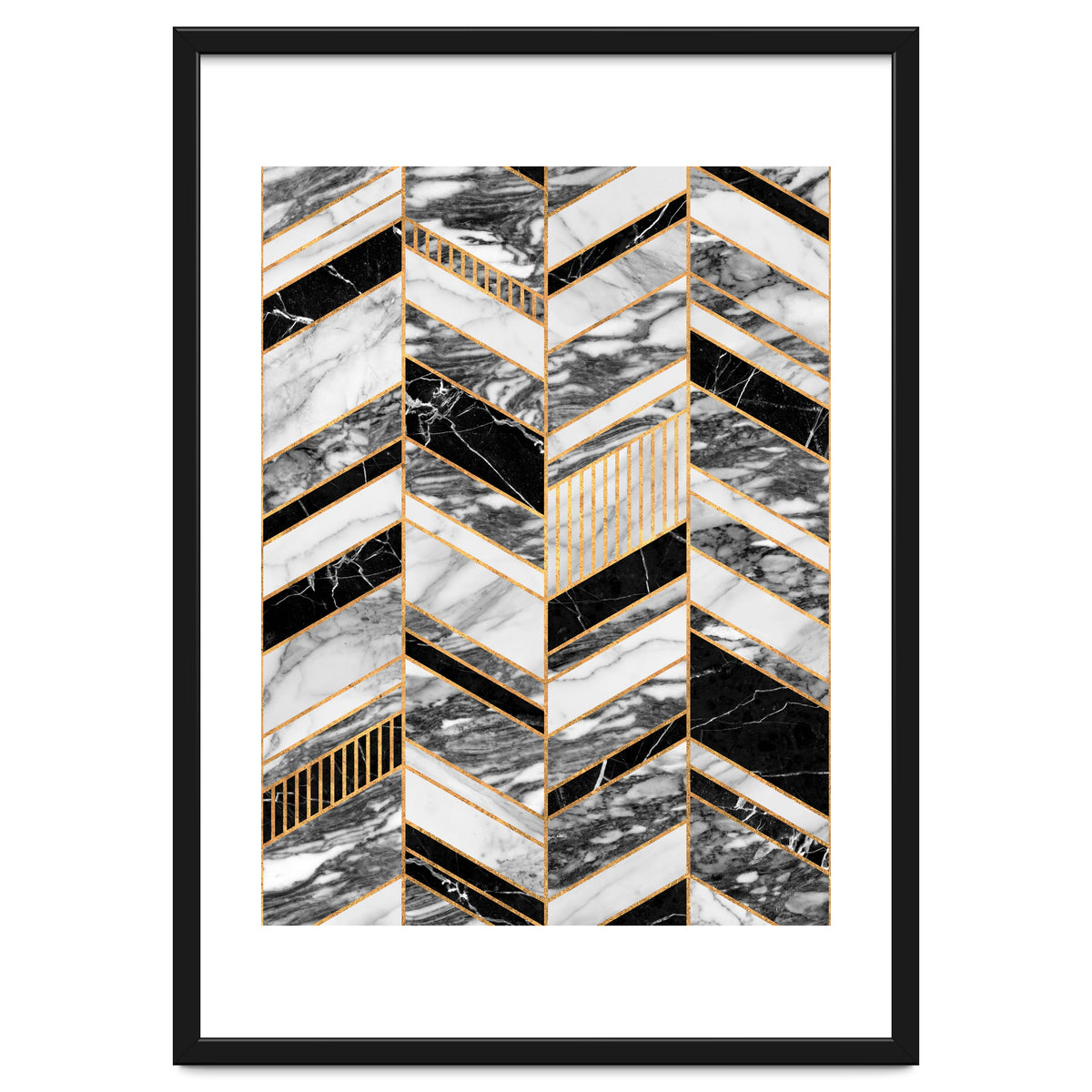 Abstract Chevron Pattern - Black and White Marble