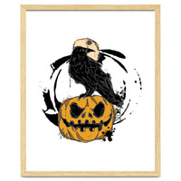 Raven over a pumpkin scribble sketch