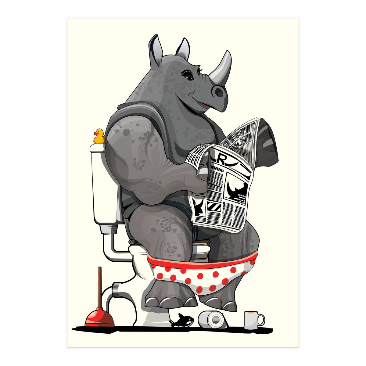 Rhinoceros on the Toilet, Funny Bathroom Humour (Print Only)