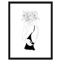 Line Drawing Girl with Flowers