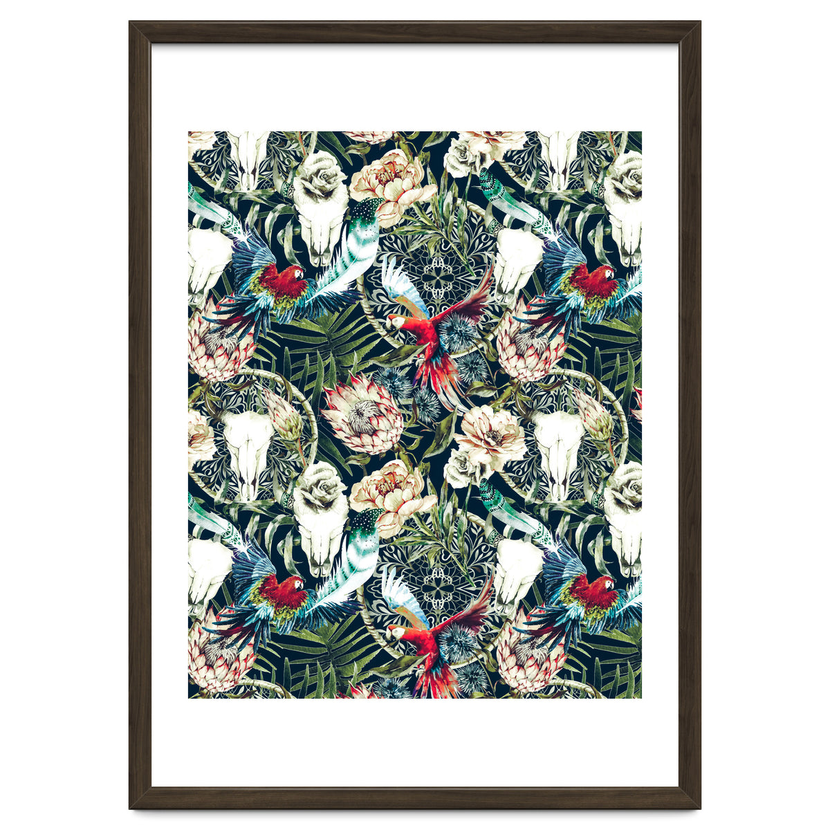 Dark pattern boho skull tropical