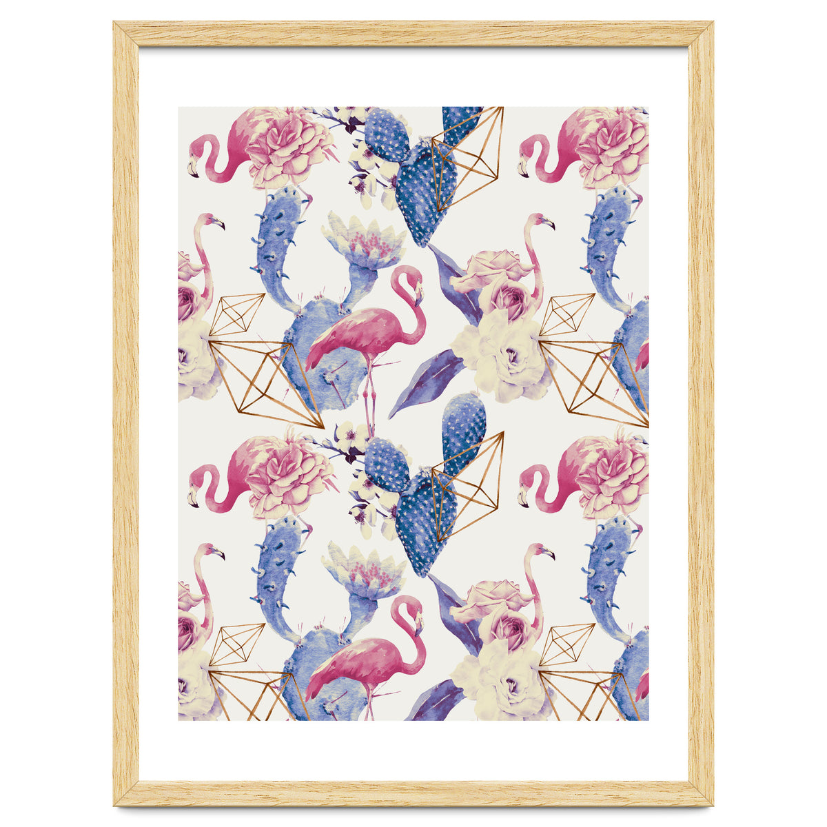 Flamingos, geometric and flowers 02