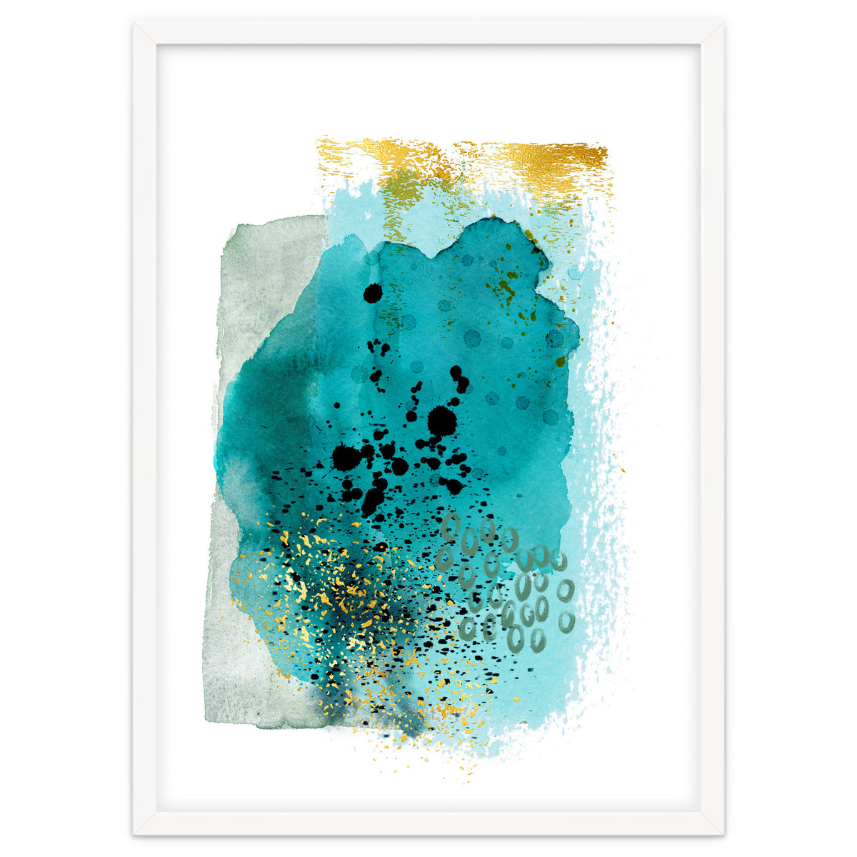 Abstract watercolour turquoise and gold
