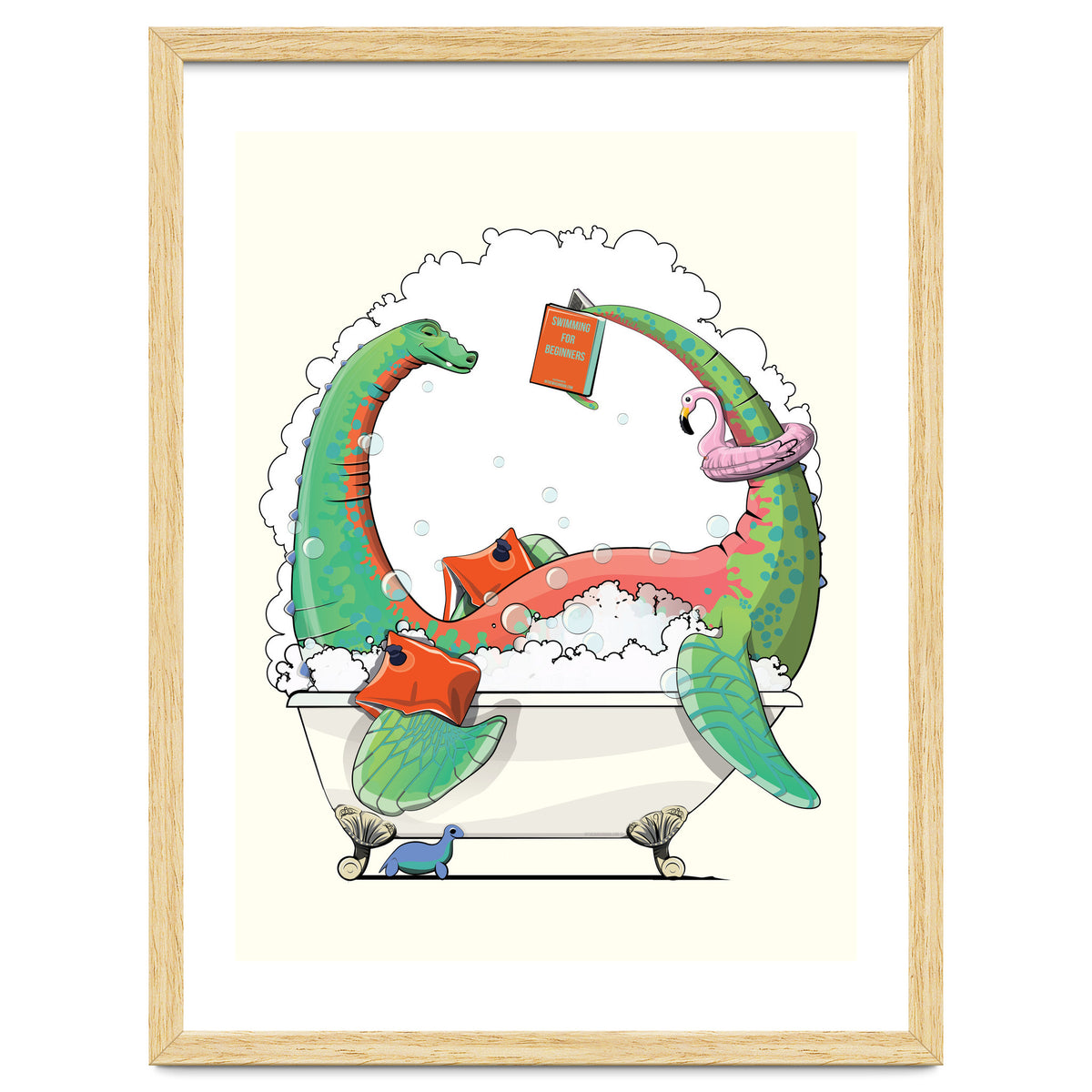 Dinosaur Plesiosaurus in the Bath, funny bathroom humour