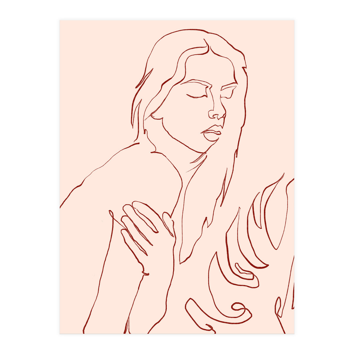 Lueur, Tropical Nude Modern Bohemian Woman Line Art, Minimal Scandinavian Sketch Blush Drawing (Print Only)