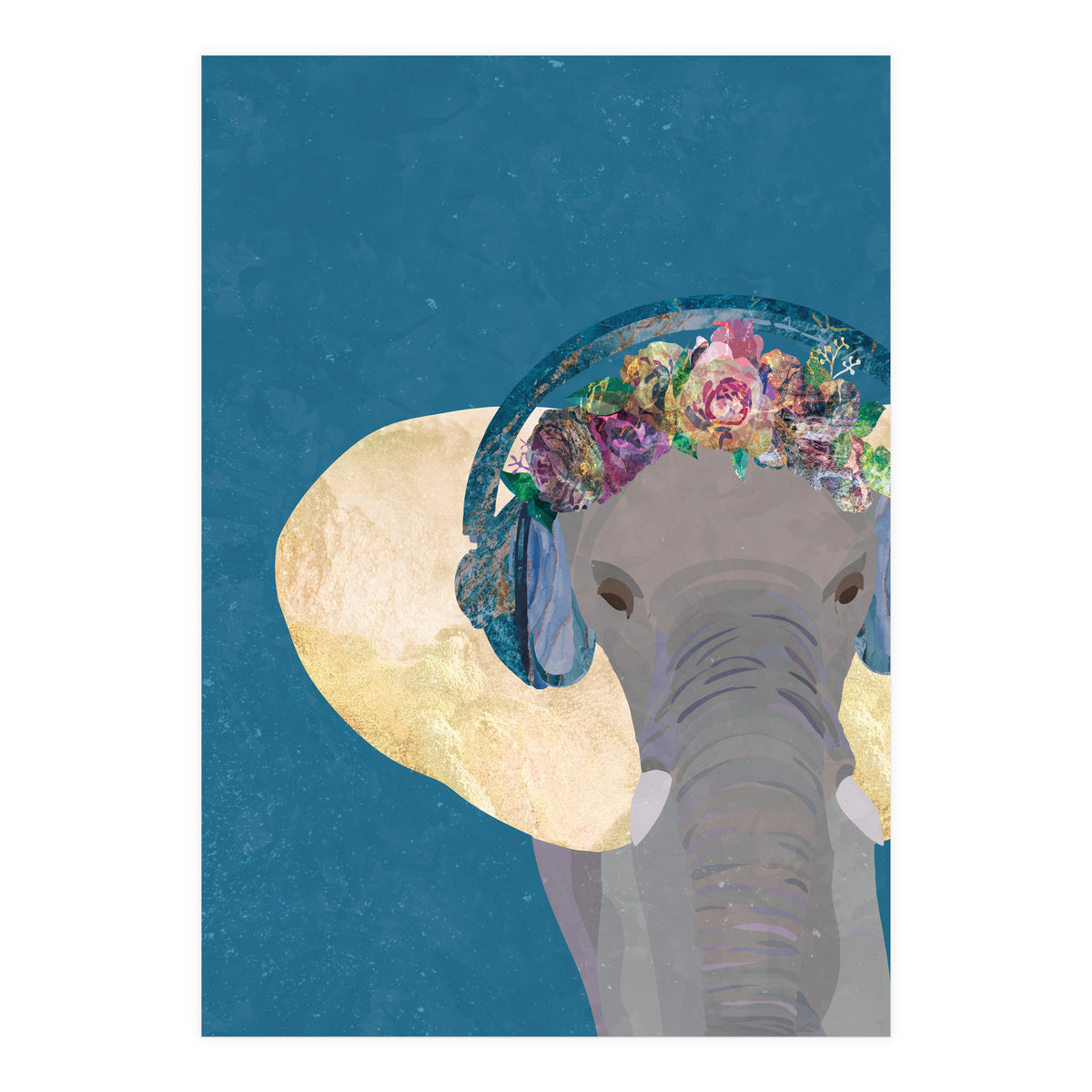 Boho Elephant listening to Music (Print Only)