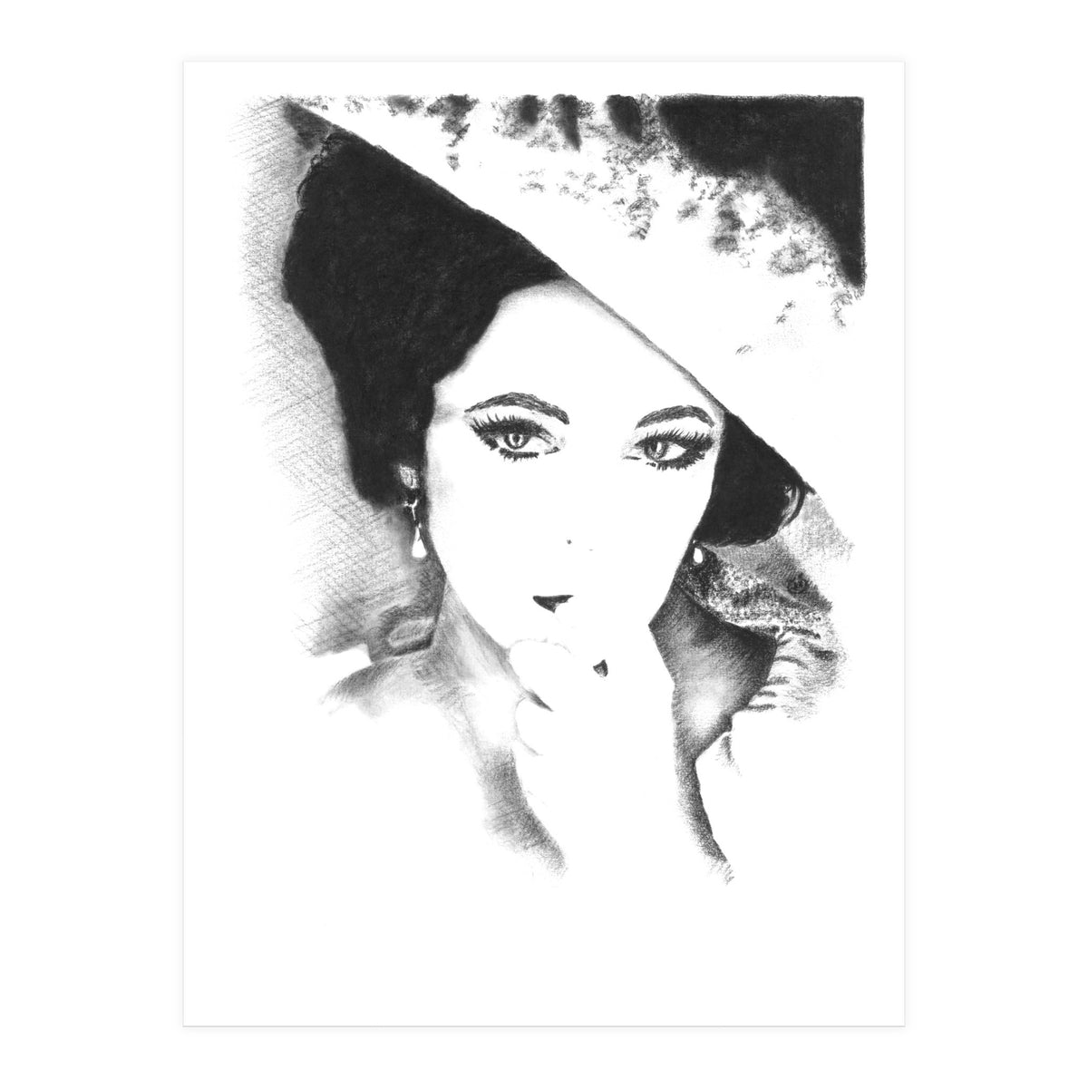 'Liz' - Elizabeth Taylor Charcoal Portrait (Print Only)