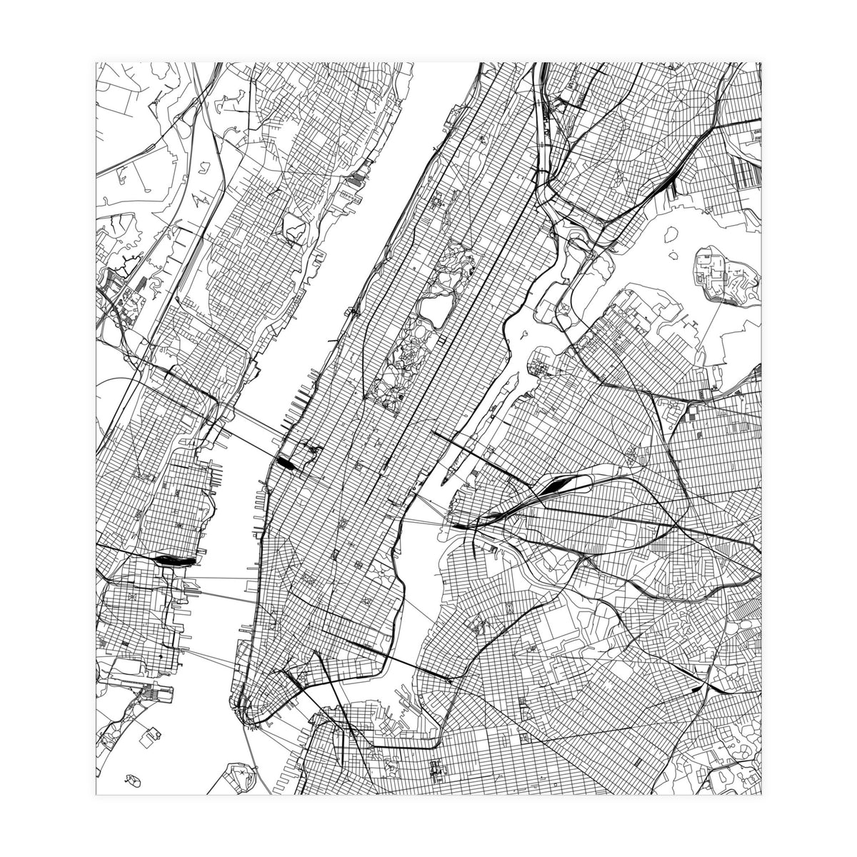 New York City White Map (Print Only)
