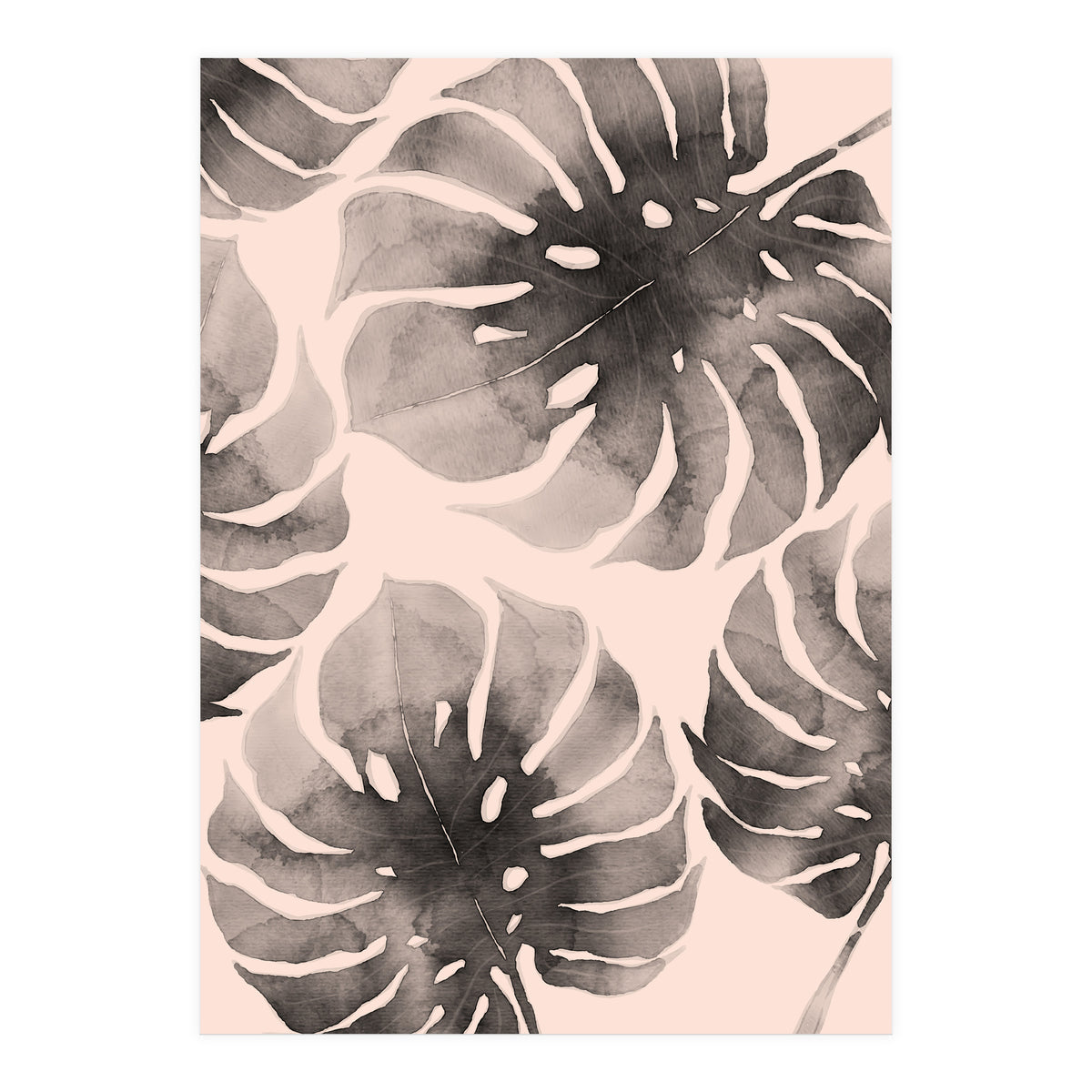 Monstera pink and gray watercolor (Print Only)