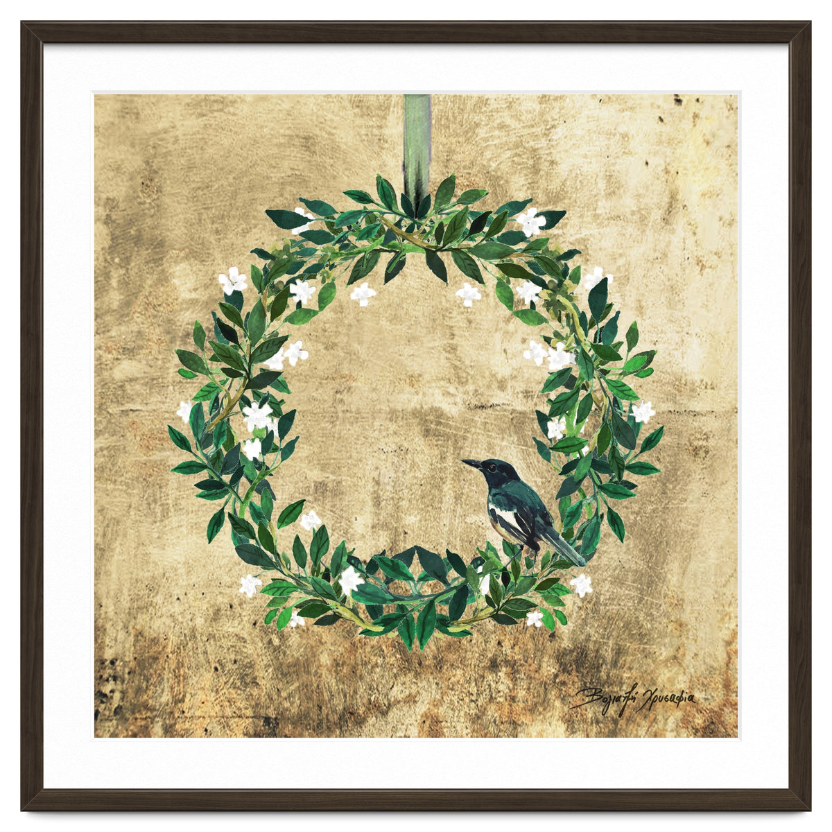 Wreath #White Flowers & Bird #Royal collection