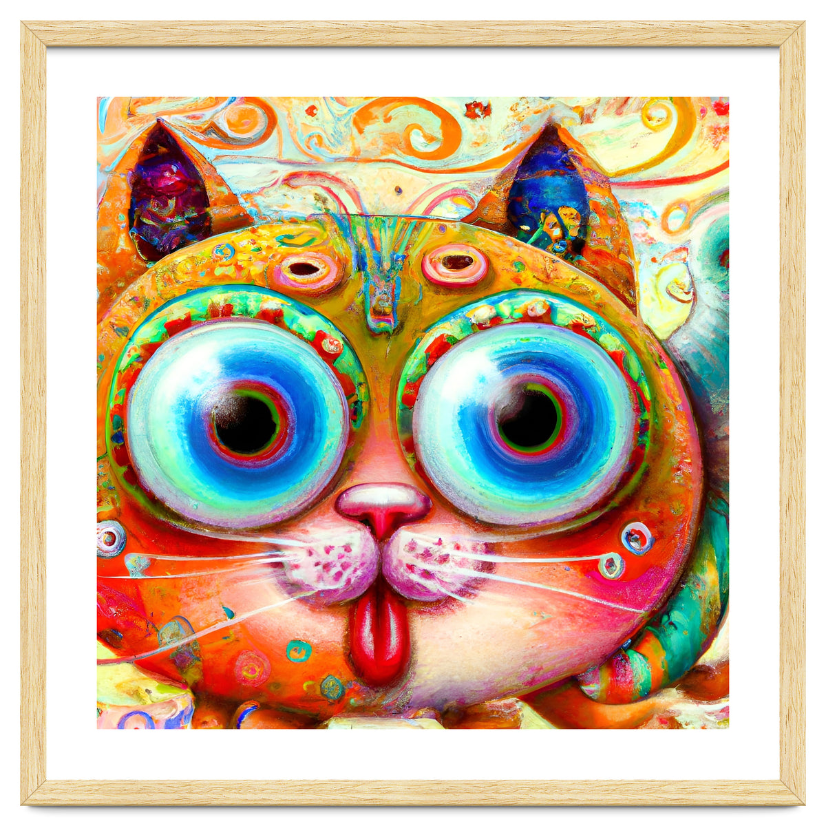 Chaotic and Colorful Fantasy Cat sticking out its Tongue