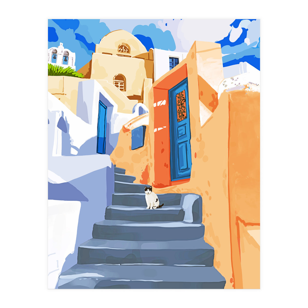 Cat in Greece, Architecture Tropical Exotic Travel (Print Only)