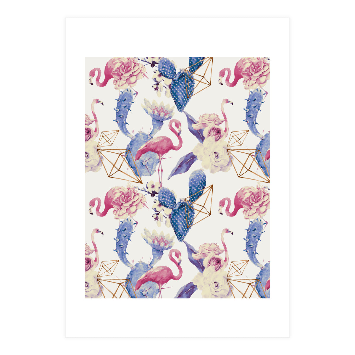 Flamingos, geometric and flowers 02 (Print Only)