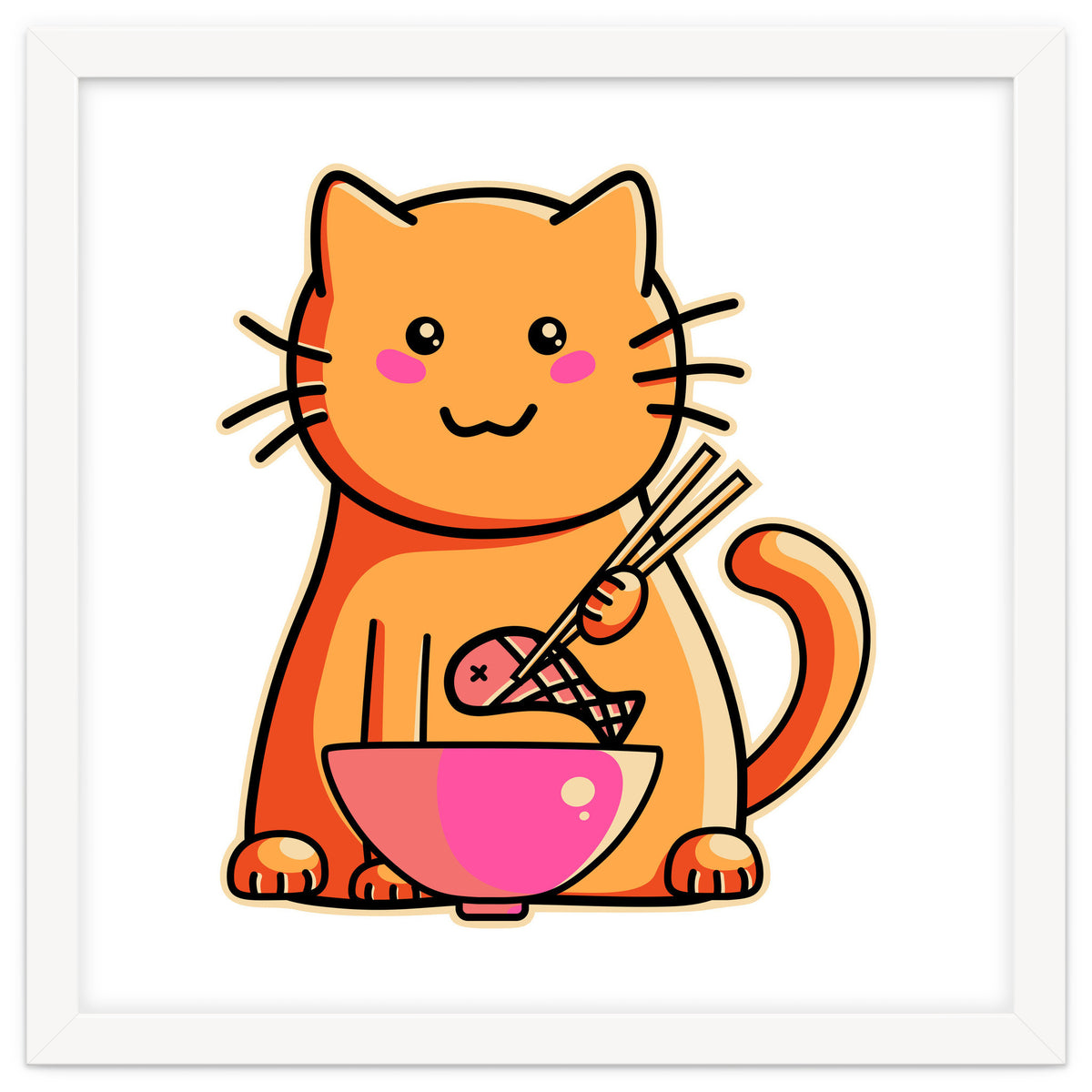 A Cat's Favourite Meal - kawaii cat eating fish with chopsticks