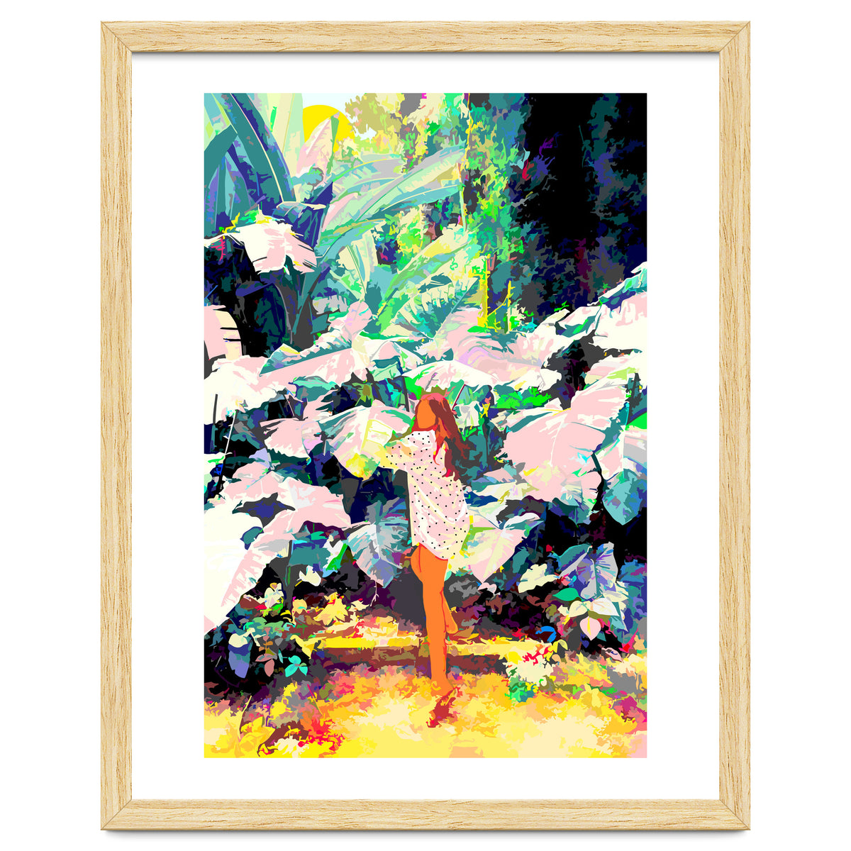 Live Quietly In a Corner Of Nature, Modern Bohemian Woman Jungle Forest Eclectic Painting