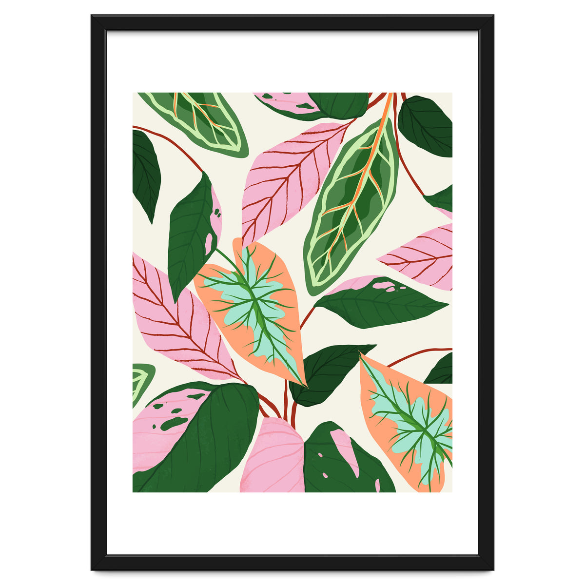 The Inseparable V.01, Nature Botanical Plants, Blush Leaves Modern Boho, Pastel Illustration Garden