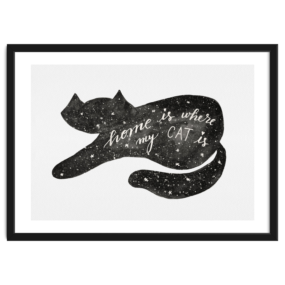 Watercolor galaxy cat - black and white