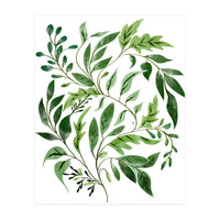 Botanical Abundance, Fresh Green Nature Watercolor Painting, Vibrant Leaves Minimal Illustration (Print Only)