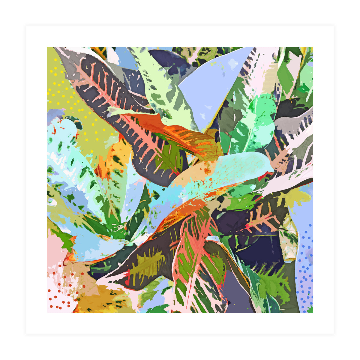 Jungle Plants, Tropical Nature Dark Botanical Illustration, Eclectic Colorful Forest Painting (Print Only)