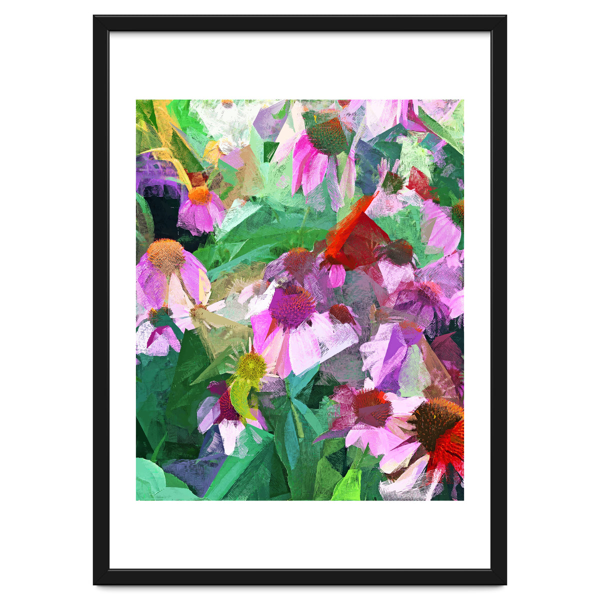 The Memory of Spring, Crosshatch Botanical Floral Painting, Plants Garden Meadow, Flowers Nature Digital Illustration