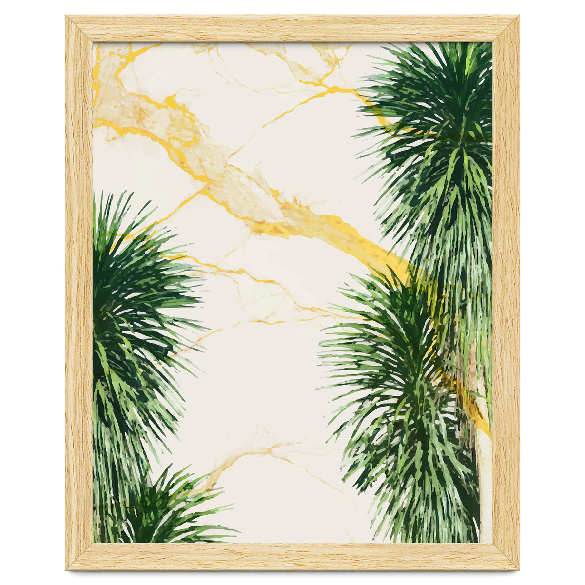 Gold marble texture with palm tree