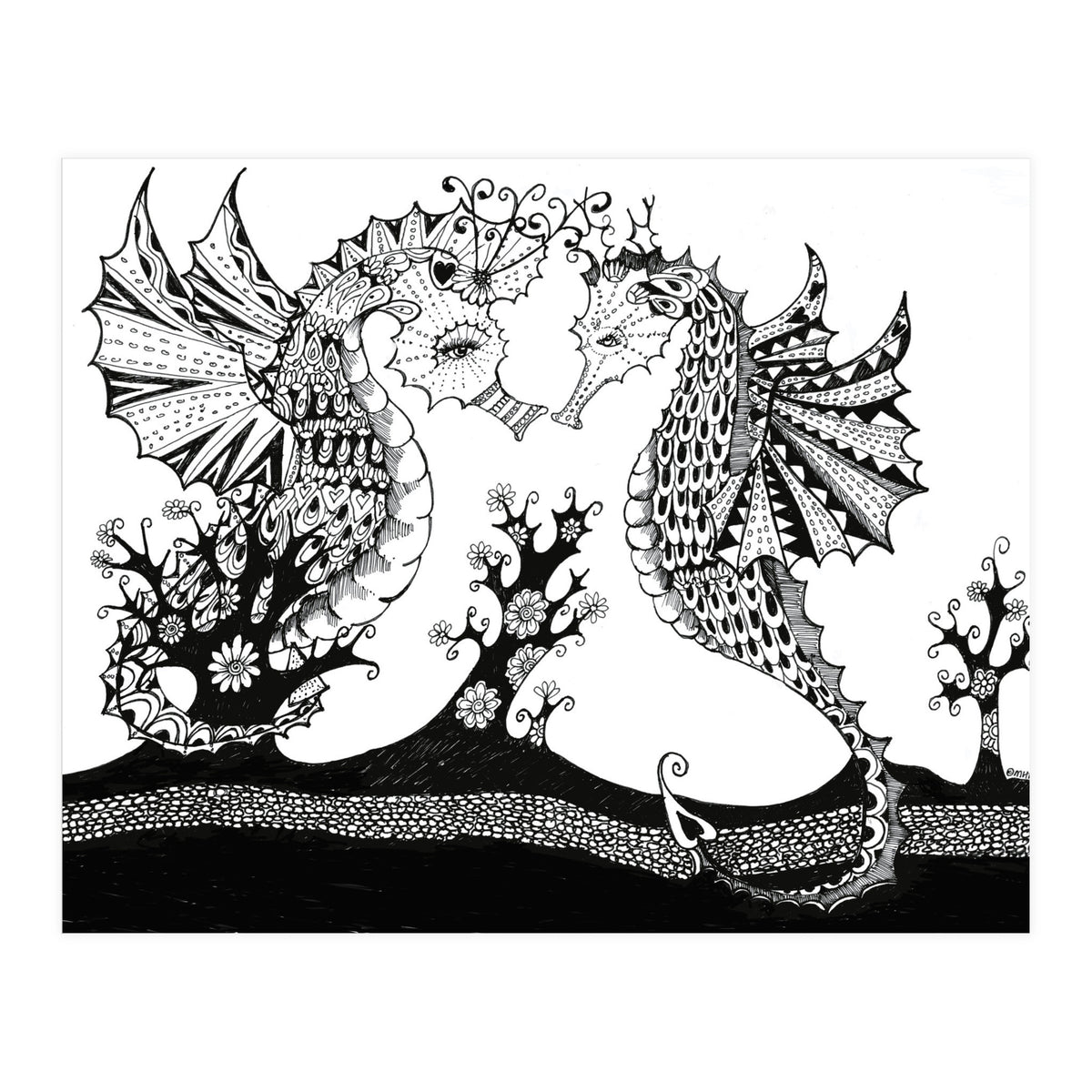 Seahorse Dragons Love Illustration (Print Only)