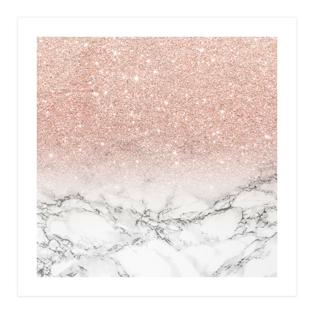 Modern faux rose gold pink glitter ombre white marble (Print Only)