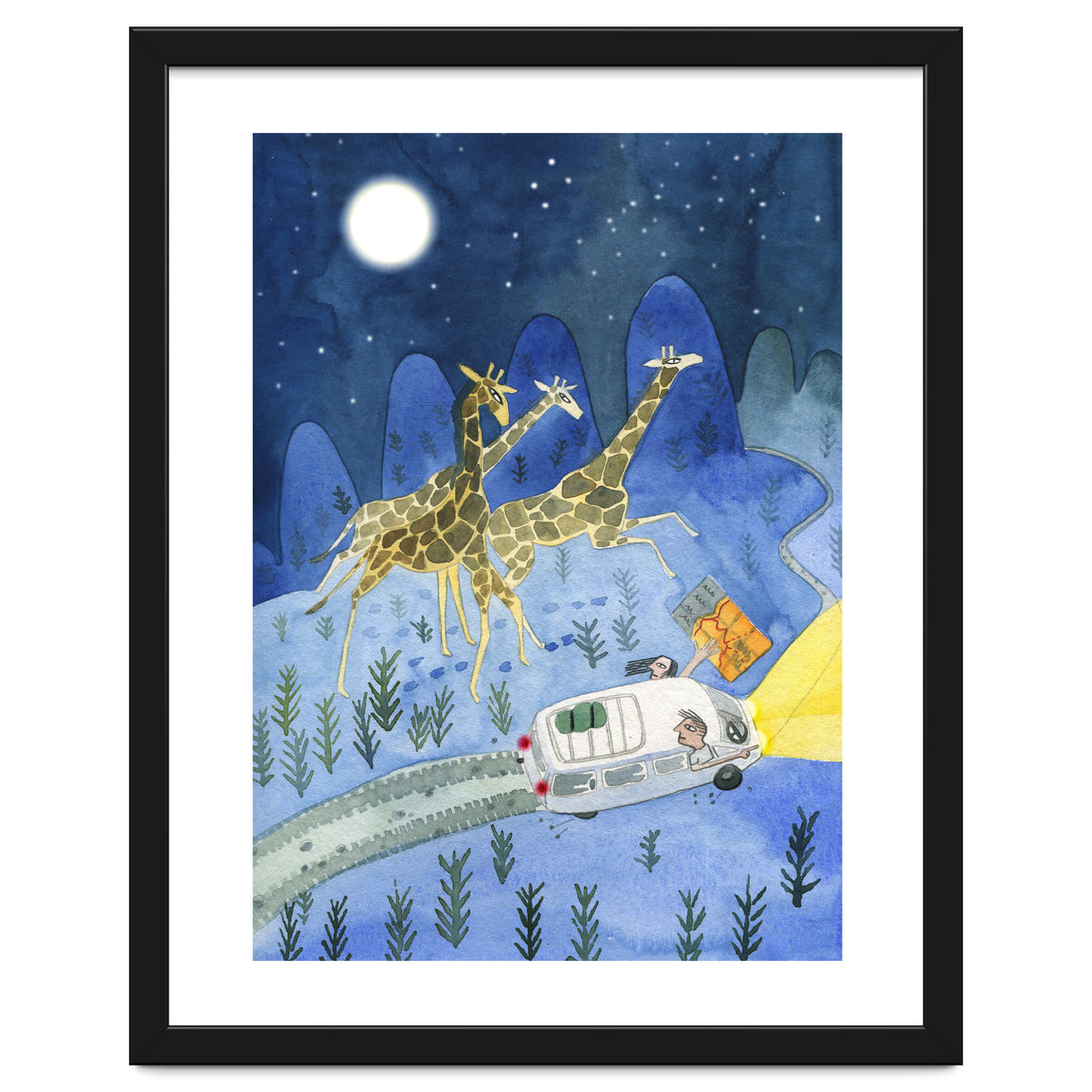 Giraffes In Moonlight